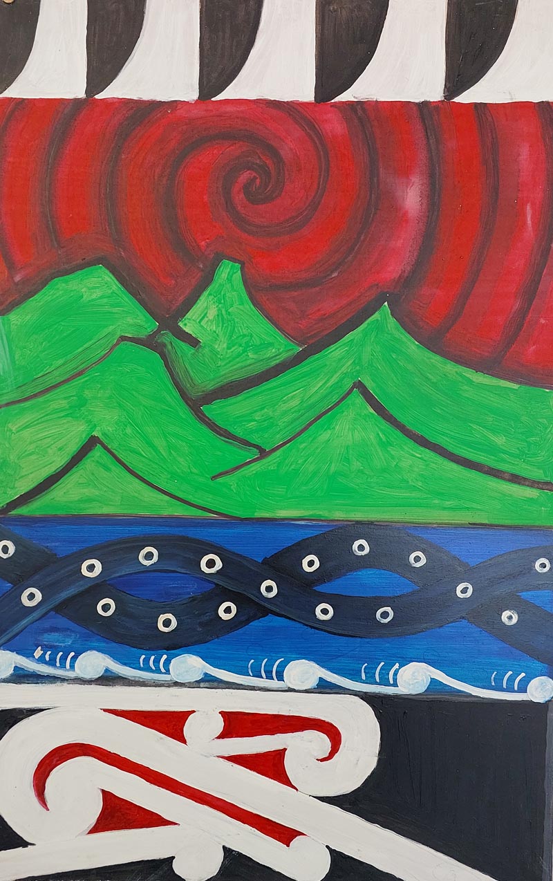 Painting using Māori design and motifs